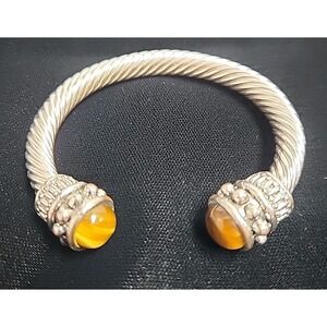 Tiger Eye Cable Cuff Bracelet Silver  Exquisite Womens Classic Old Money